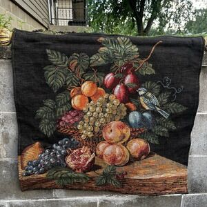 Vintage French Tapestry Goblys Wall Hanging Fruit Still Life Decor Cotton Blend